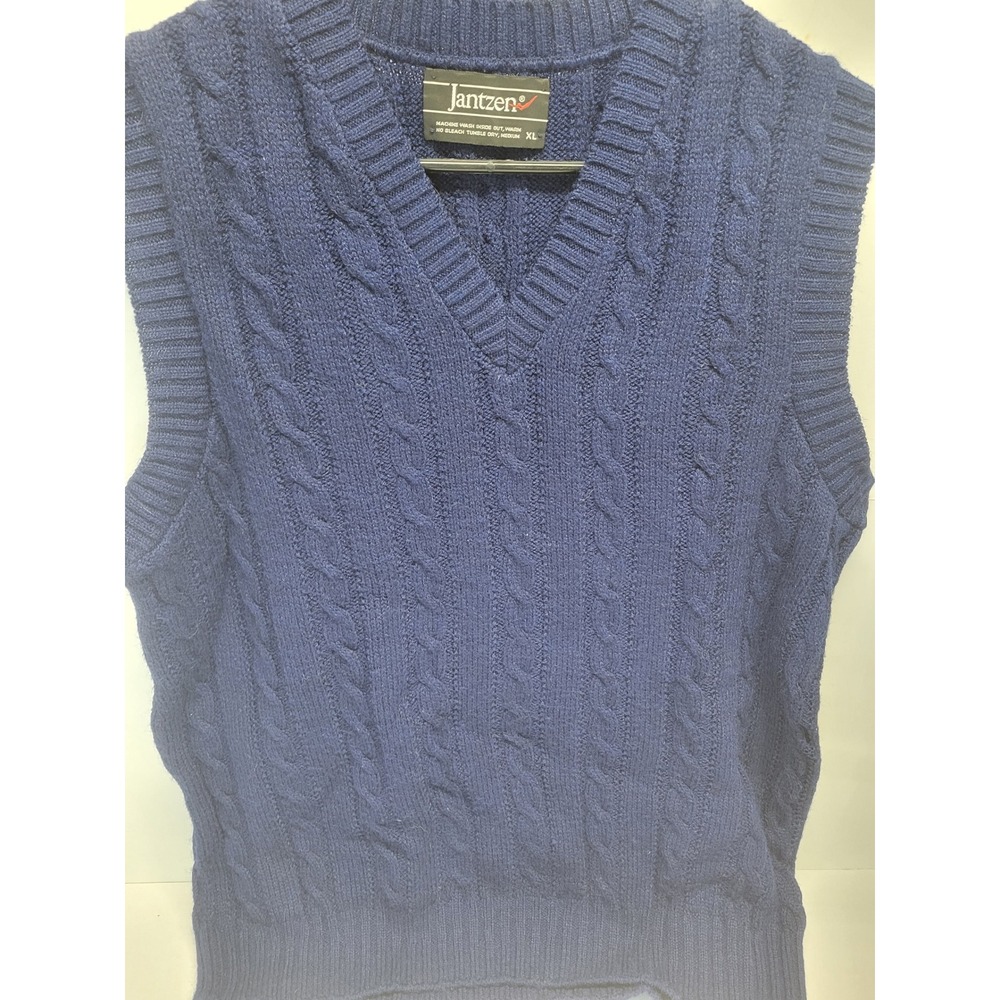 Jantzen Vintage Cable Knit Sweater Vest Navy Blue‎ V-Neck XL